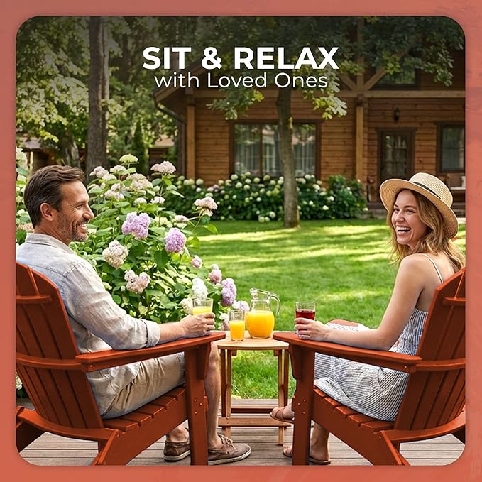 Ecommersify Folding Adirondack Chair with Cup Holder - (Cherrywood) - Heavy Duty Recycled Poly Lumber Folding Chair - Amish Crafted Outdoor Furniture - Made in USA