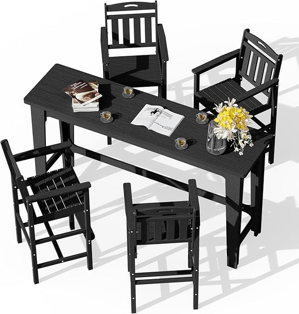 Ciokea Outdoor Bar Height Table Set of 5, 60" Extra Long Rectangle High Top Table and 4 Oversized Adirondack Chairs Set - Photo 1