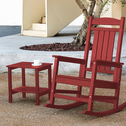 KINGYES Outdoor Side Table Set of 2, Double Layer Adirondack End Table- Red