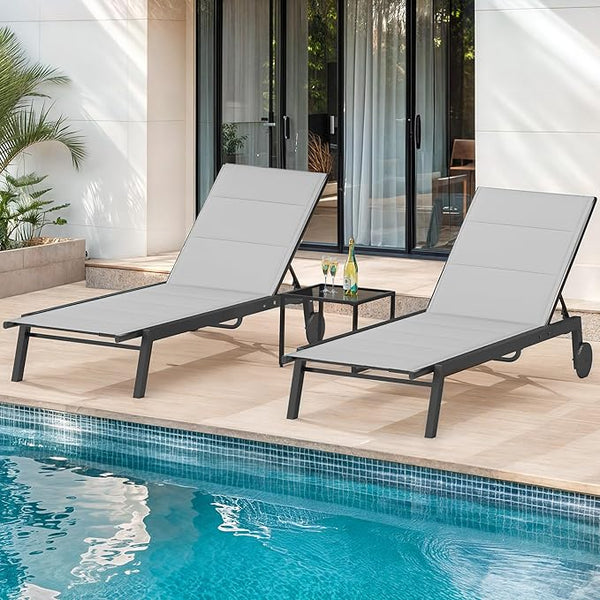 DWVO Outdoor Chaise Lounge Set, 2 Patio Chaise Lounge Chairs with Side Table - Photo 1