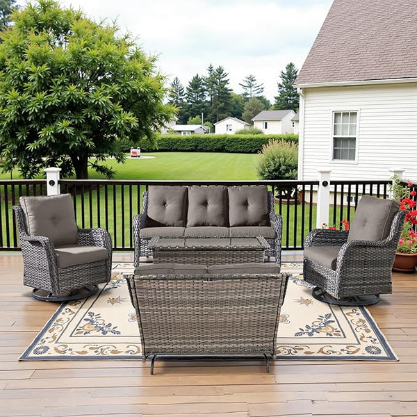 Belord 5 Piece Outdoor Wicker Furniture, Patio Swivel Rocking Chairs with Loveseat and 3 Seat Sofa - Photo 1