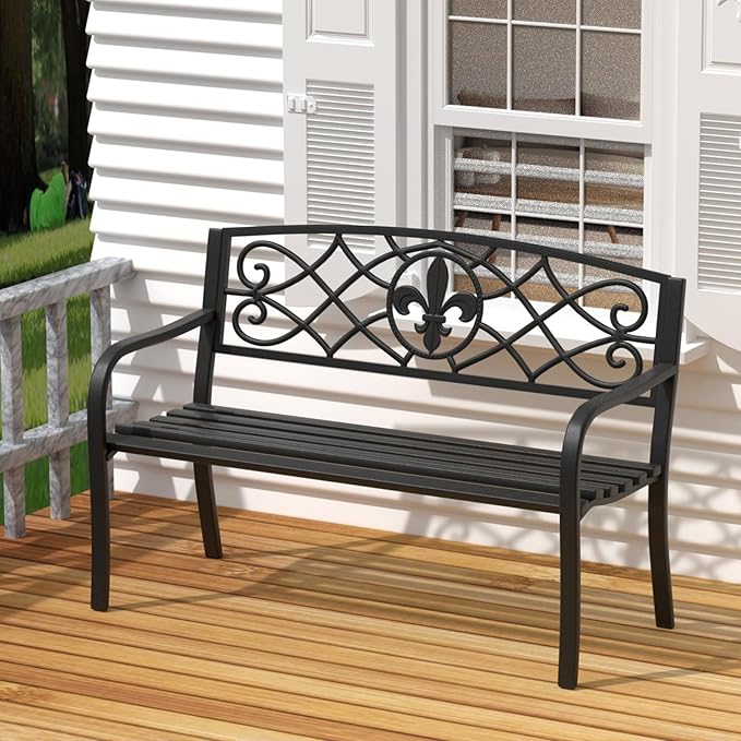SHGJ&SOFT Outdoor Bench, Garden Bench, Outdoor Metal Frame Patio Park Bench,for Porch, Lawn,Garden,Yard (BK-01)
