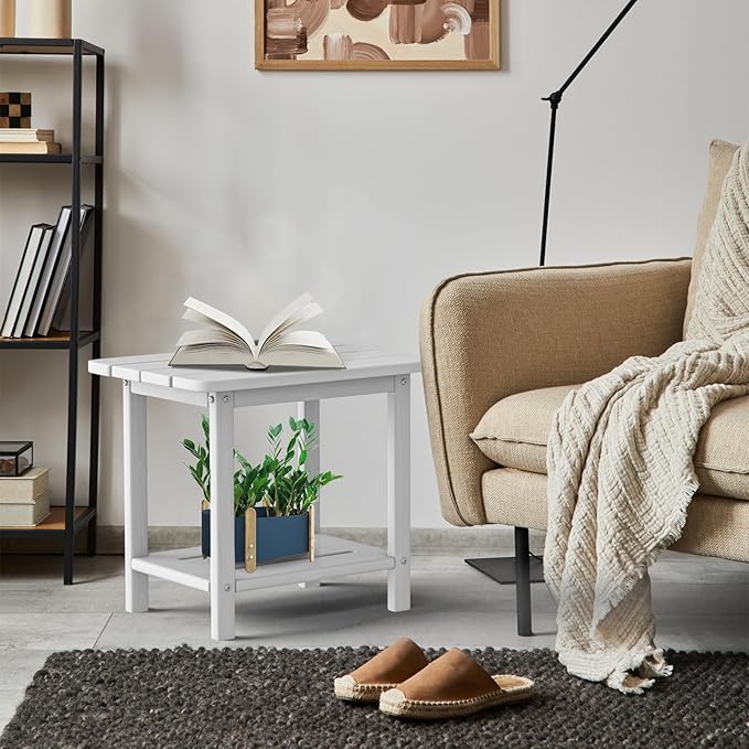 nevilywood Adirondack Square Side Table - 18.4" Large Panel HDPE Outdoor End Table - Weatherproof, Rustproof & Low Maintenance for Patio, Lawn, Pool, Indoor Use (White)