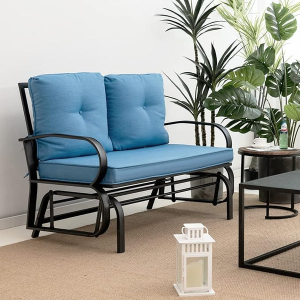 Giantex 2 Seats Glider Bench for Outside, Patio Glider Porch Loveseat w/Cushions & Powder Coated Steel Frame - Photo 1
