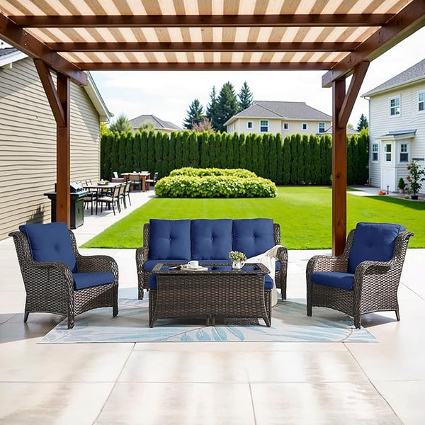 Belord Patio Wicker Sofa Set 6 Pieces Patio Furniture Set Outdoor Couch, 2 Patio Wicker Chairs with 1 Sofa - Photo 1