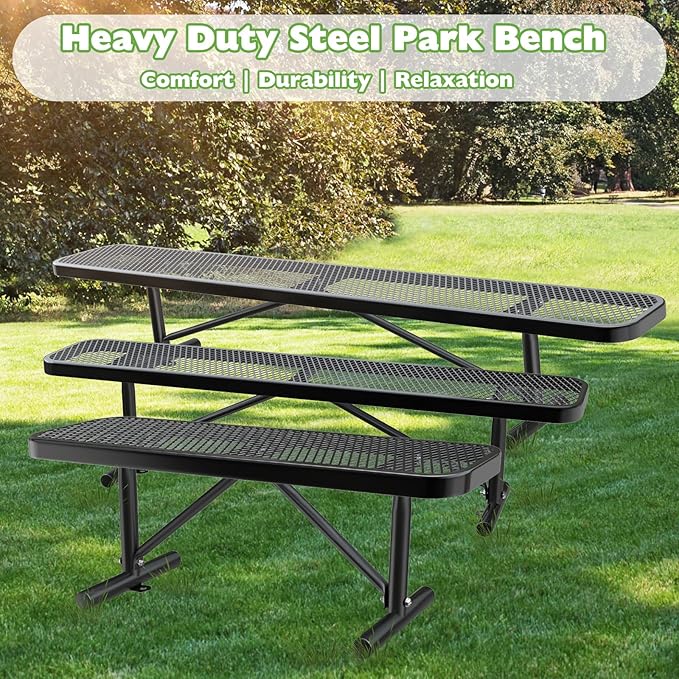 Thermoplastic Coated Iron Park Bench for Outside, Heavy Duty Metal Garden Bench, Expanded Commercial Grade Seating for Shopping Malls, Lawn Yard Porch Entryway (Black without Backrest, 48IN)