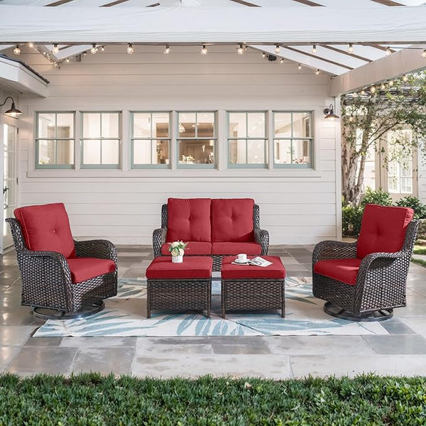 Belord 5 Piece Wicker Patio Furniture Set, Outdoor Swivel Rocker Chairs Set of 2 with Ottomans and Loveseat - Photo 1