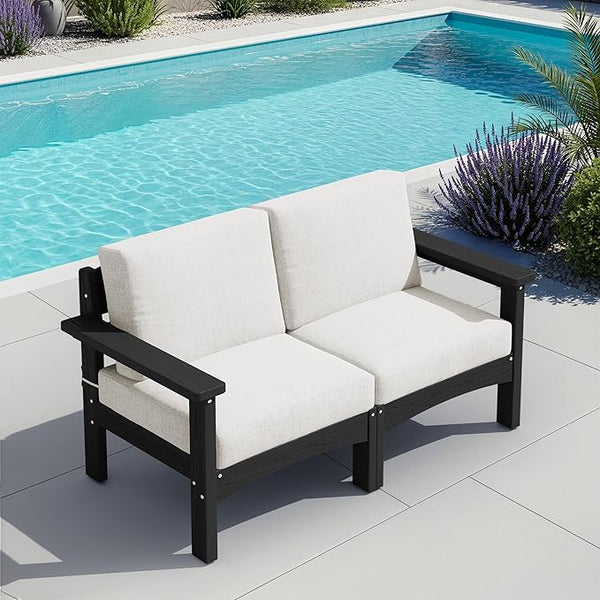 SERWALL HDPE Patio Loveseat Sofa, 2 Pieces Single Sofa - Photo 1