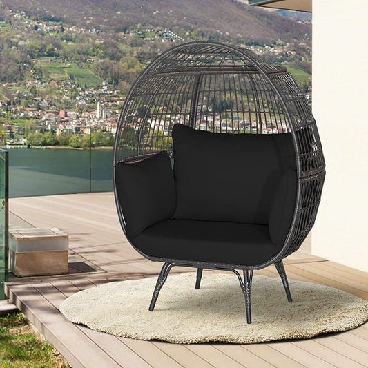 Giantex Oversized Wicker Egg Chair, Outdoor & Indoor Hammock Chair with Thick Cushions, 2-Person PE Rattan Lounge Chair Swing Chair for Patio, Backyard,Porch, 450 LBS Weight Capacity (Black)