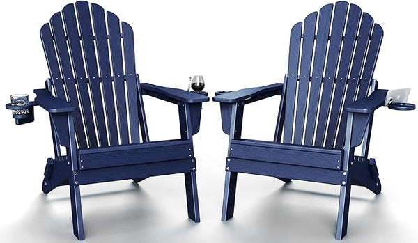 Plawdlik Folding Adirondack Chair Set of 2 with 2 Cup Holder, SGS Tested - Photo 1