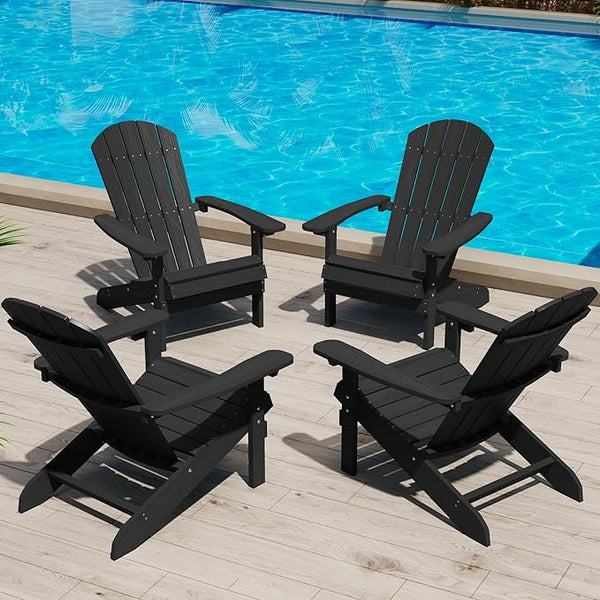 YEFU Adirondack Chairs Set of 4: Outdoor Chair HIPS Plastic Adirondack Chairs - Patio Chairs with Wood Texture - Lawn - Photo 1