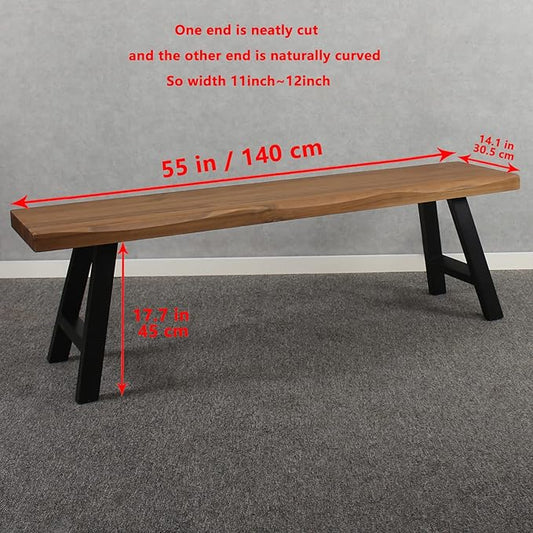 MBQQ 55 inch Outdoor Soild Wood Bench,Patio Picnic Bench,Oil Finished Backless Wooden Garden Park Bench for Patio Porch, Modern Slim Indoor Dining Furniture,Teak Color
