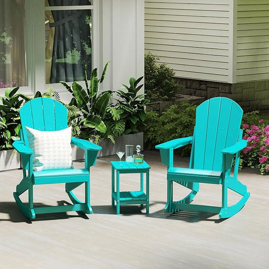IVY&LANE Adirondack Rocking Chair | Porch-Rocker | HDPE Plastic | Weatherproof | Aqua | for Outdoor Patio Deck Backyard