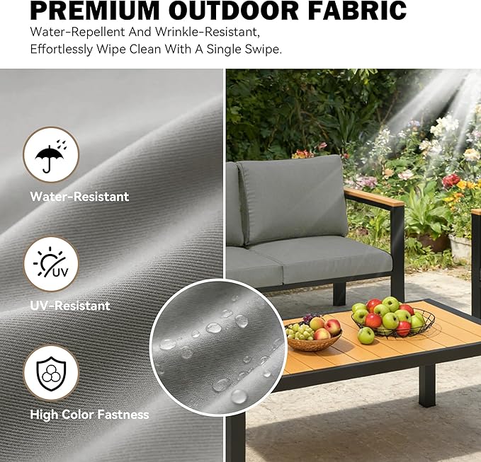 HOMREST Outdoor Couch Aluminum Patio Furniture Sofa, Loveseat and Ottoman, All-Weather Metal Outdoor Patio Furniture with Cushions, (Dark Grey)