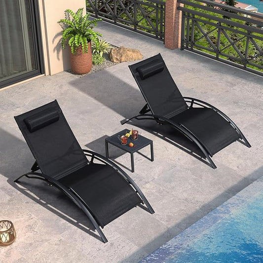 PURPLE LEAF Patio Oversized Chaise Lounge Chair Set with 2 Side Table Pool Adjustable Recliner Chairs for Outside Beach Outdoor Sunbathing Tanning Poolside Lounges