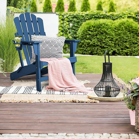 FUNBERRY Folding Adirondack Chairs Set of 2, All Weather HDPE Wood Texture Fire Pit Chairs with Cup Holder for Outdoor