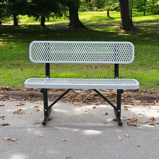 4 Ft Metal Park Bench for Outside, All-Weather Thermoplastic Coating Outdoor Bench with Backrest, Commercial Heavy Duty Benches for Shopping Malls, Stores, Parks, Patios, Decks, Grey