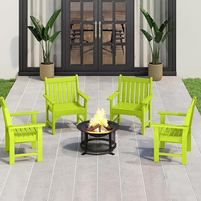 Costaelm Outdoor Dining Arm Chair, Patio HDPE Garden Dining Table Chair, Poly Lumber Waterproof Restaurant Bistro Farmhouse Chairs for Outside Porch Backyard, Lime