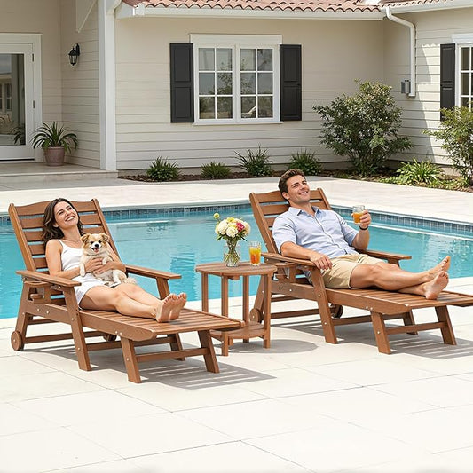 2 Tier Round Outdoor Side Table with Wood-Like Grain, HDPE Adirondack Table Patio Side Table, Weather Resistant End Table for Pool, Patio & Porch, Small Outdoor Table (Teak, Round)