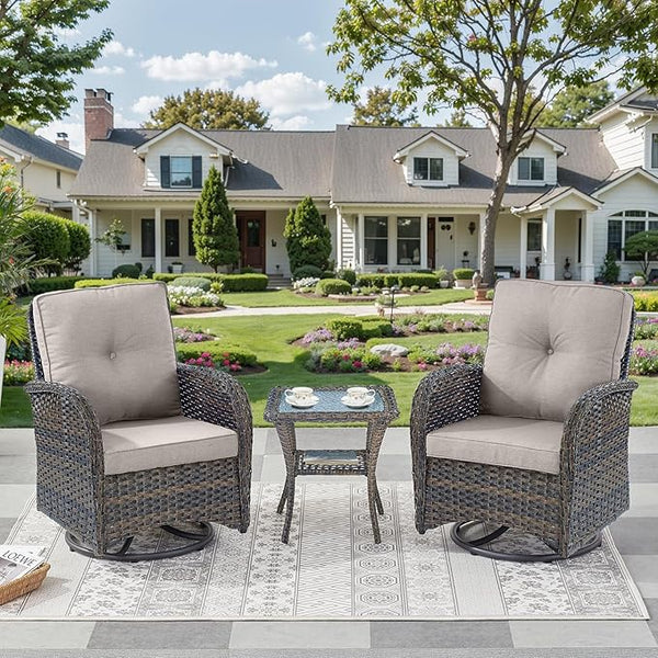 3 Pieces Patio Bistro Set Outdoor Swivel Rocker Patio Chairs with Side Table Patio Furniture for Deck Porch Garden - Photo 1