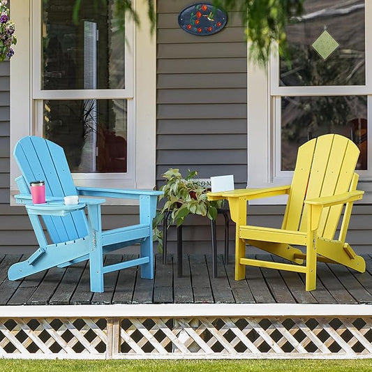 Adirondack Chair, HDPE Folding Adirondack Chair with Multifunctional Cup Holder, Weather Resistant Fire Pit Chair for porches, patios, patios, poolsides, Decks.