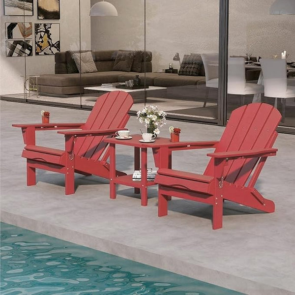 Red 6-Piece Folding Adirondack Chair Set with Cup Holders, Ottomans - Photo 1