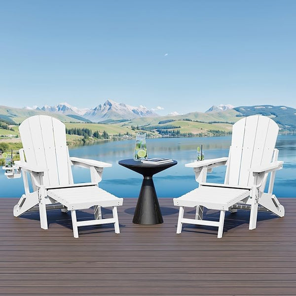 WestinTrends Malibu Folding Adjustable Adirondack Chair with Retractable Ottoman and Cup Holder (Set of 2), White - Photo 1