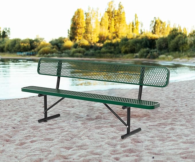 8FT Park Benches for Outside, Garden Benches Weatherproof with Backrest - Heavy-Duty Metal Bench for Patio Porch Backyard School Sports Church Locker Room Bench Commercial-Grade Seating Green