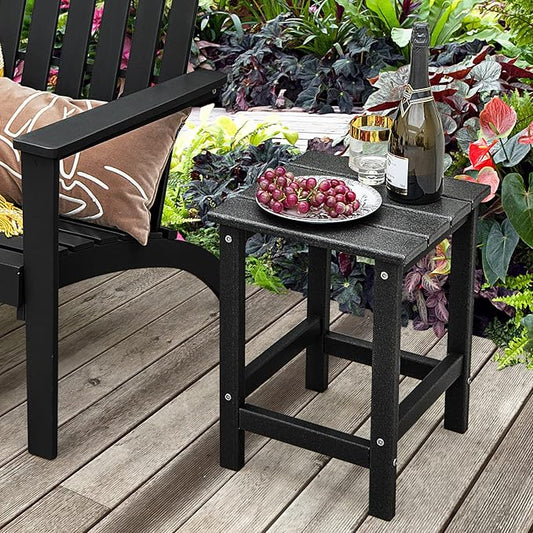 Tangkula Square Outdoor Side Table, Weather Resistant HDPE Adirondack Table, Outdoor Chairside End Tables for Lawn Garden Balcony, Easy Assembly, Patio Side Table, 14 x 14 x 18.5 Inch (2, Black)