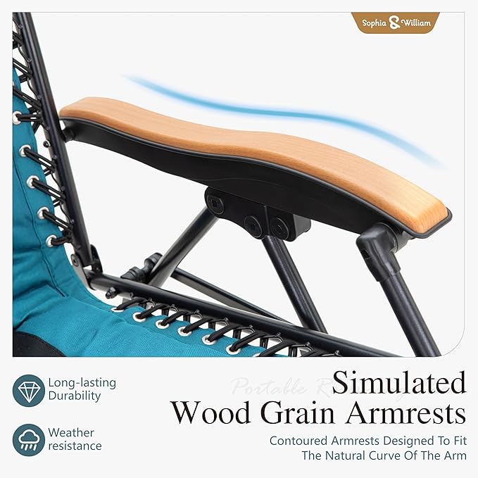 Sophia & William Oversized XXL Zero Gravity Chair, Padded Recliner Outdoor Gravity Chair with Free Cup Holder, Supports 400 LBS (Aqua)
