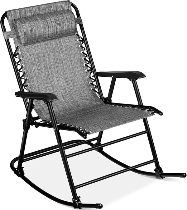 Best Choice Products Outdoor Folding Rocking Chair, Zero Gravity Lounge Chair, Patio Rocker w/Headrest Pillow - Gray - Photo 1