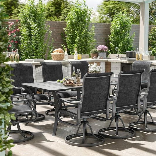Amopatio Patio Swivel Chairs Set of 8, Outdoor Swivel Rocker Dining Chairs with All Weather Textilene High Back & Metal Frame, for Backyard Deck Lawn Garden, Dark Grey