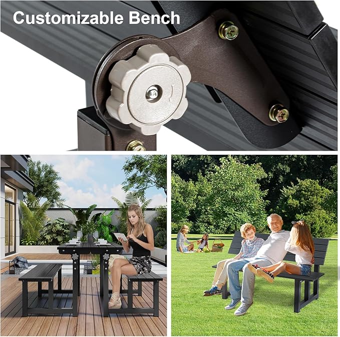 TECSPACE 47 Inches Aluminum Picnic Table Bench Black, Covertible Outdoor Bench with 400 LBS Weight Capacity for Park, Garden and Patio