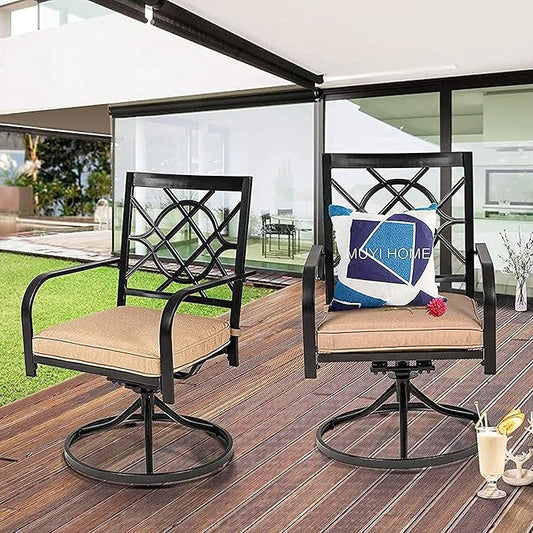SUNCROWN Outdoor Dining Swivel Chairs Set of 4, Metal Frame Patio Chair Rocker with Brown Cushion for Garden, Bistro, Backyard