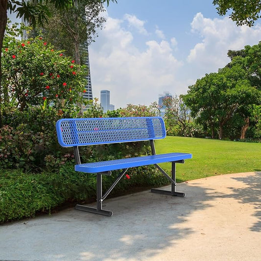 72" Metal Park Benches for Outside - Blue Outdoor Benches Heavy Duty Garden Weatherproof Bench with Backrest, Buddy Bench for Schools,Commercial Benches for Shopping Mall, Store, Yard, Patio