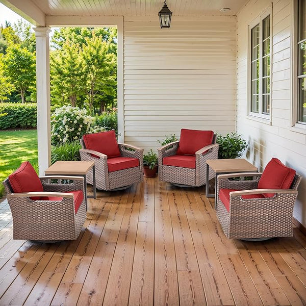 Luxury 4 Outdoor Swivel Rocker Patio Chairs with 2 Metal Side Table - Heavy Duty 6 Piece Patio Furniture Set All - Photo 1