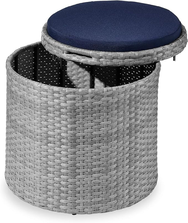 Best Choice Products Round Wicker Ottoman, Multipurpose Outdoor Furniture for Patio, Backyard, Additional Seating - Photo 1
