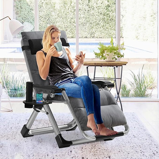 Slsy Zero Gravity Chair, Reclining Lounge Chair with Removable Cushion & Tray for Indoor and Outdoor, Patio Recliner Folding Reclining Chair