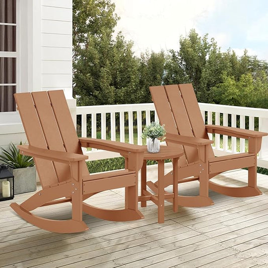 Costaelm Outdoor Adirondack Chair, All Weather Resistant Lawn Chairs Balcony Chair and Fire Pit Chairs, Patio Chair Outdoor Porch Rocking Chair High Back HDPE Poly Lumber, Teak