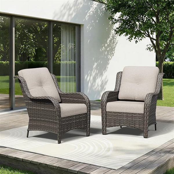 Patio Chairs Set of 2, Outdoor Wicker Patio Furniture Set with Thickened Olefin Cushions, High Back and Deep Seating - Photo 1