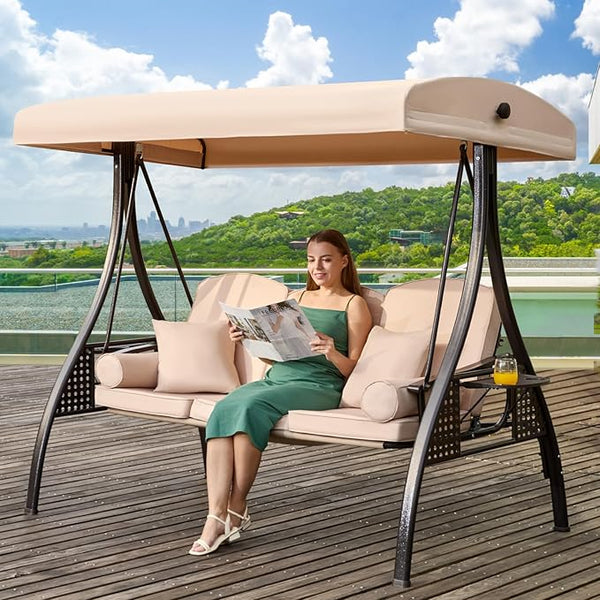 3 in 1 Outdoor Porch Swing with Adjustable Canopy, 3 Seat Outdoor Swing for Adults - Photo 1