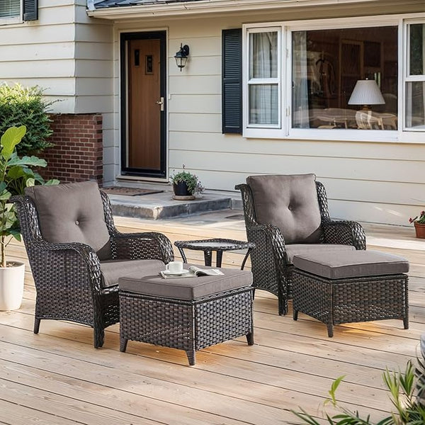 Belord Outdoor Wicker Furniture 5 Pieces Patio Furniture Set Patio Chairs with Ottomans and Side Table Conversation Set - Photo 1