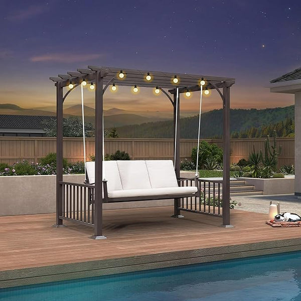 PURPLE LEAF 3-Seat Porch Swing with 12 Clear LED Lights Outdoor Metal Pergola Swing Hanging Cloud Swing Chair for - Photo 1