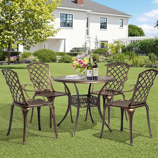VINGLI Outdoor Dining Chairs Set of 4 Aluminum Patio Chairs, Cast Aluminum Patio Furniture Aluminum Outdoor Chairs for Backyard, Poolside, Balcony Bronze (4, Grid Back Without Cushion)