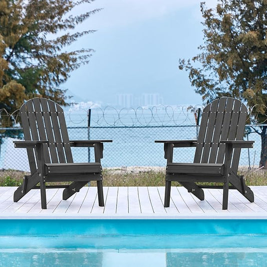 Yaheetech Folding Adirondack Chair Set of 6 Outdoor, 300LBS Solid Wood Garden Chair Weather Resistant, Fire Pit Lounge Chairs for Garden/Yard/Patio/Lawn, Black