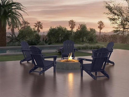 Ciokea Folding Adirondack Chairs Set of 2, Patio Adirondack Chair Weather Resistant, Plastic Fire Pit Chair with Cup Holder, Lawn Chair for Outdoor Porch Garden Backyard Deck, Dark Navy Blue