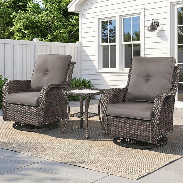 Belord Patio Wicker Chairs Swivel Rocker, Outdoor Patio Furniture Set with Rattan Side Table - Photo 1