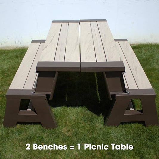 Convert-a-Bench Gen 1 2-in-1 Outdoor Convertible Bench to Picnic Table | Space-Saving, Weather-Resistant Patio Furniture for Yard Deck Garden | Easy Assembly & Durable - 1 bench/Order, Mocha Driftwood