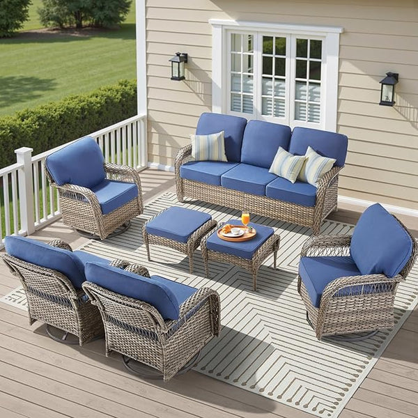 7 Pieces Outdoor Furniture Set with Swivel Chairs - Photo 1