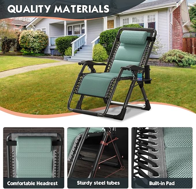 MOPHOTO Zero Gravity Chair, Outdoor Padded Lounge Chair with Side Table, Zero Gravity Recliner Chair, Outdoor Reclining Chair, Sturdy & Comfortable, Supports up to 440lbs